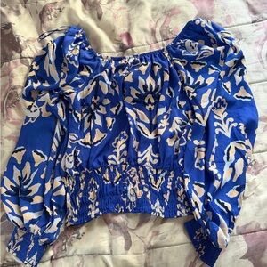 Sienna Sky Royal Blue and Cream Floral Blouse
